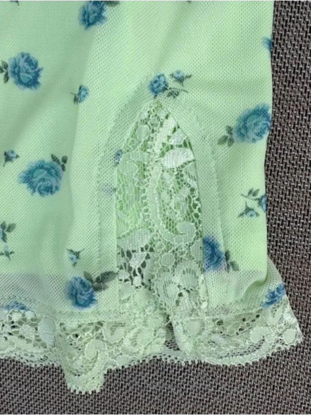 NWT Wild Fable Mint Green Summer Slip Dress with Blue Flowers + Lace Trim, sz S